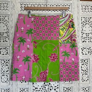 Vtg Pink & Green Fairy Core‎ Preppy Patchwork Beaded Sequin Knee Length Skirt